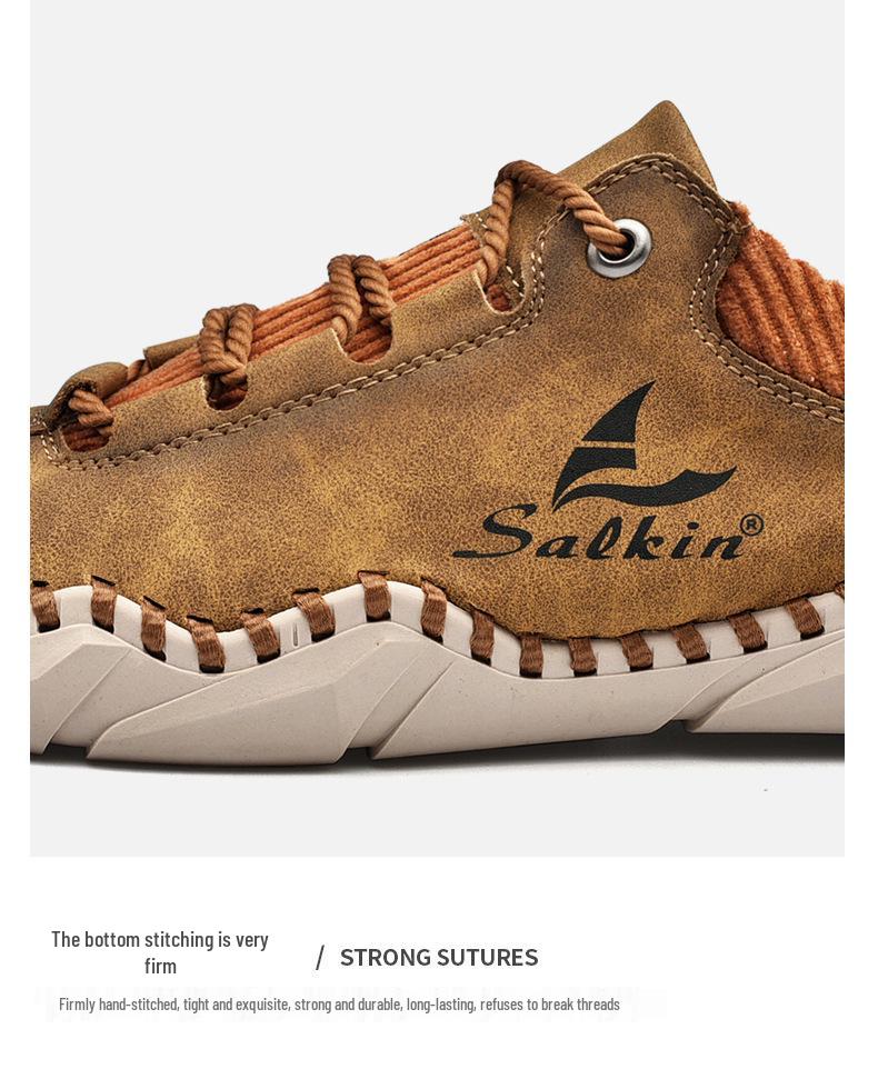 Spring 2022 Men's Casual Leather Moccasins - Fashionable, Sock-Style, Large Size, Handmade Shoes