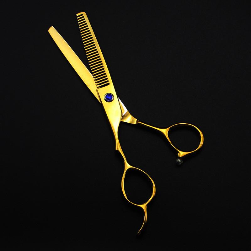 Professional 440C Left Handed 6 '' Gold Hair Scissors Haircut Thinning Barber Makas Cutting Shears Hairdresser Scissors