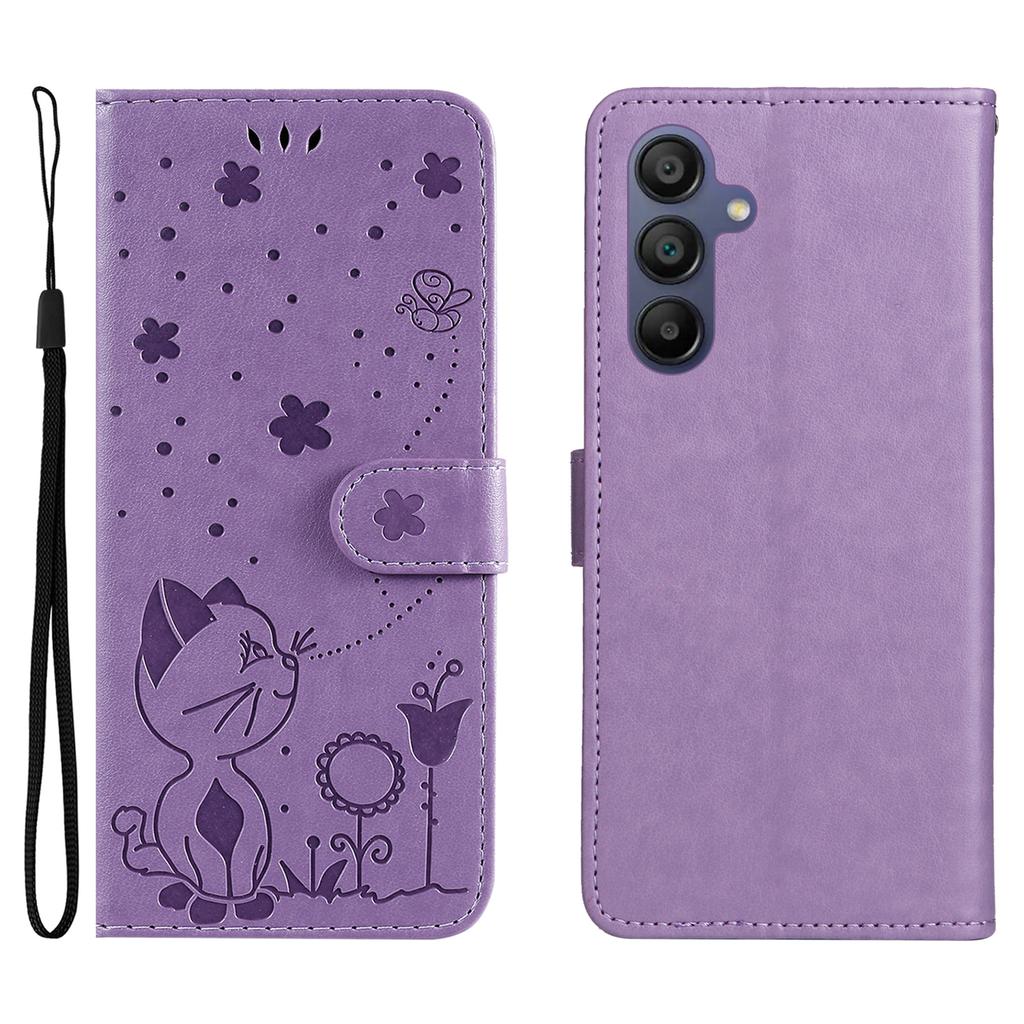 Dla Samsung Galaxy A26 5G/A16 5G/A16 4G Skórzane Etui Wzór Kot Pszczoła Pokrowiec na Telefon Portfel Stojak z Paskiem