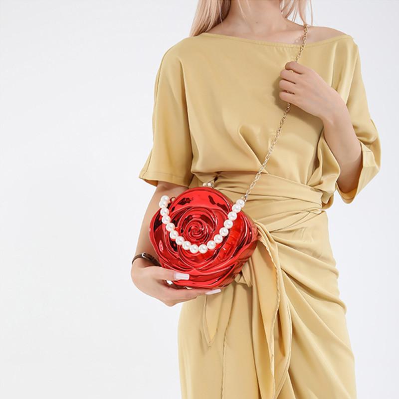 2025 Luxury Women Acrylic 3D Rose Flower Evening Bag Brand Pearl Handle Bridal Banquet Clutch Bag Wedding Handbags Crossbody Bag