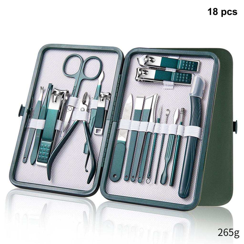 Stainless Steel Nail Clippers Set Grooming Tools Set With Portable Case Manicure Art Tool Green Nails Cut