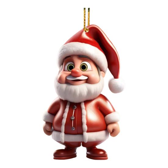 Santa Claus Ornaments 2D Cartoon Santa Claus Acrylic Pendant Xmas Tree Hanging Decoration for Holiday Tree Decor
