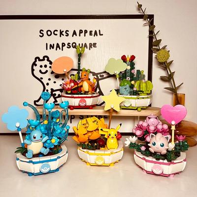 Pokemon Building Block Pikachu Charmander Squirtle Plant Potted Jigglypuff Mini Scene Model Brick Figure Toys For Christmas Gift