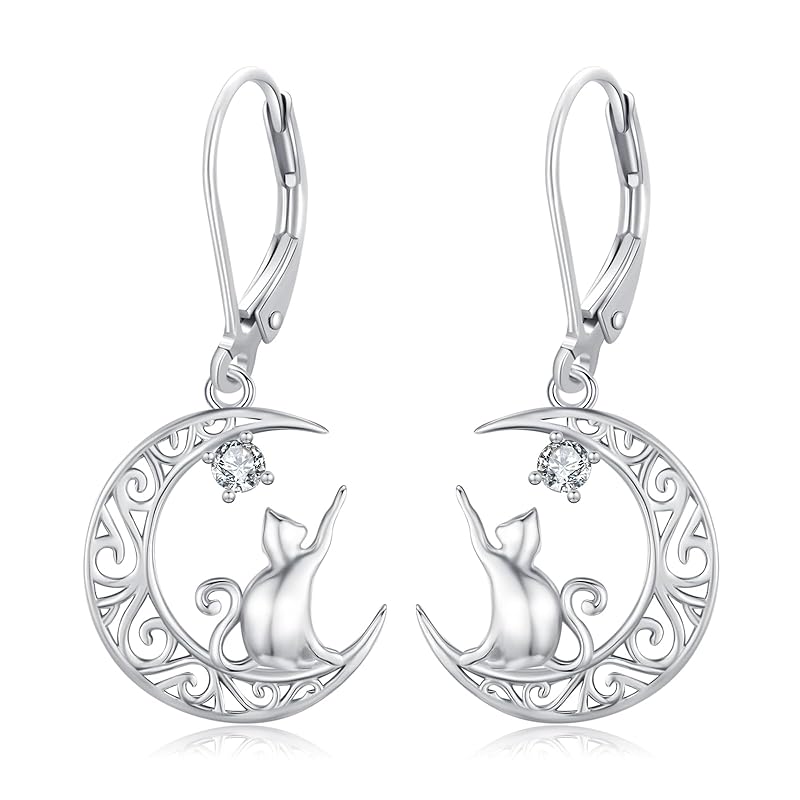 

StoryMidir cat earrings sway hook earrings silver 925 Compatible with metal allergies cute animal platinum finish month swing earrings ladies present