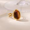 Stylish and Simple Tiger's Eye Stone Opening Adjustable Ring Retro Temperament Stainless Steel Gold-plated Jewelry Ring Versatile Woman