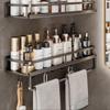 1pc Kitchen bathroom non perforated storage rack, multifunctional wall mounted seasoning shelf