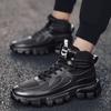 Black Men Boots Non Slip Winter Plus Velvet Outdoor Shoes for Men Round Shape Boots Leather Boots Black High Gang Platform Boots