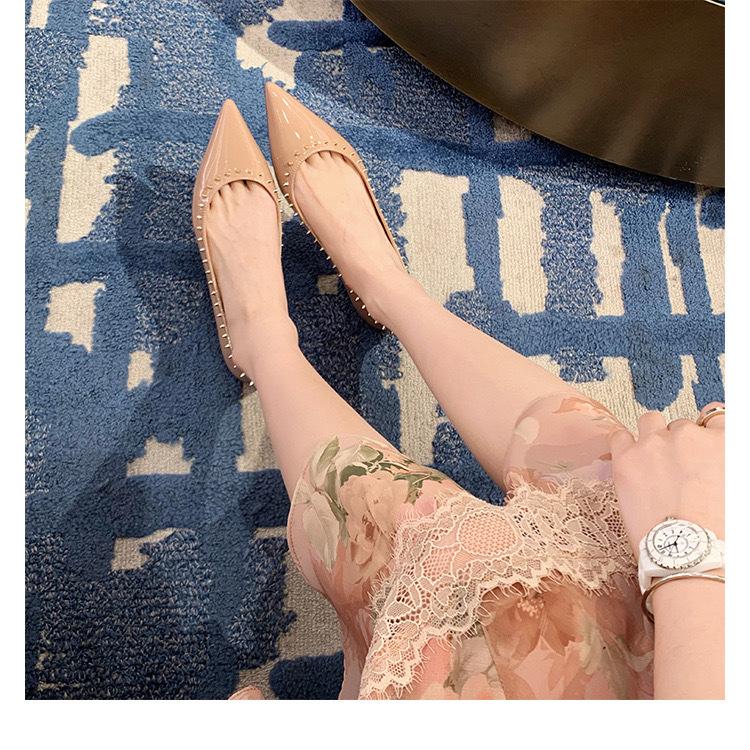 Cowhide version~ French rivet leather shoes shallow mouth single shoes women's pointed shoes gentle wind flat shoes evening ladyshoes