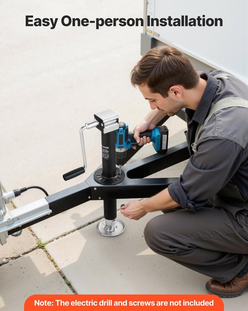 2267 kg A-Frame Trailer Jack, 381 mm Vertical Travel, Trailer Lift Jack with Adjustable 7-Level Drop Leg & Drill Socket, Cordless Drill Compatible,