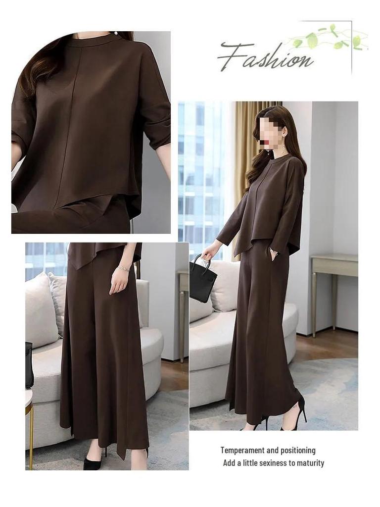 Chic Autumn Wide-Leg Pants Suit for Women: Slimming, Tummy-Tucking, Casual Two-Piece Set