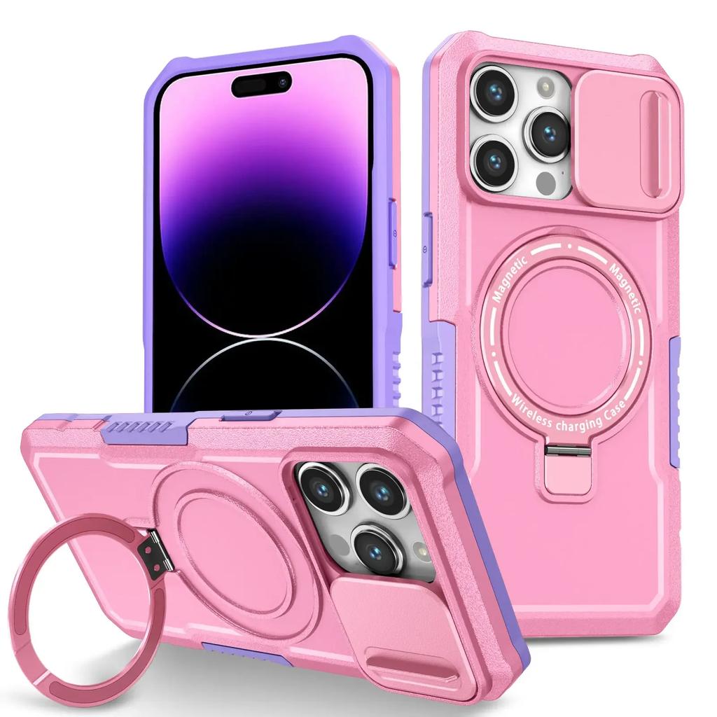 Coque avec béquille pour iPhone 15 14 Pro Max Plus Glissière pour appareil photo avec support invisible Protection contre les chutes de qualité militaire Coque magnétique robuste