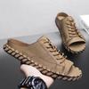 New New Casual Top Leather Slippers Handmade with Personalized Lace Up and Super Fiber Leather Sandals Plus Size 39-46