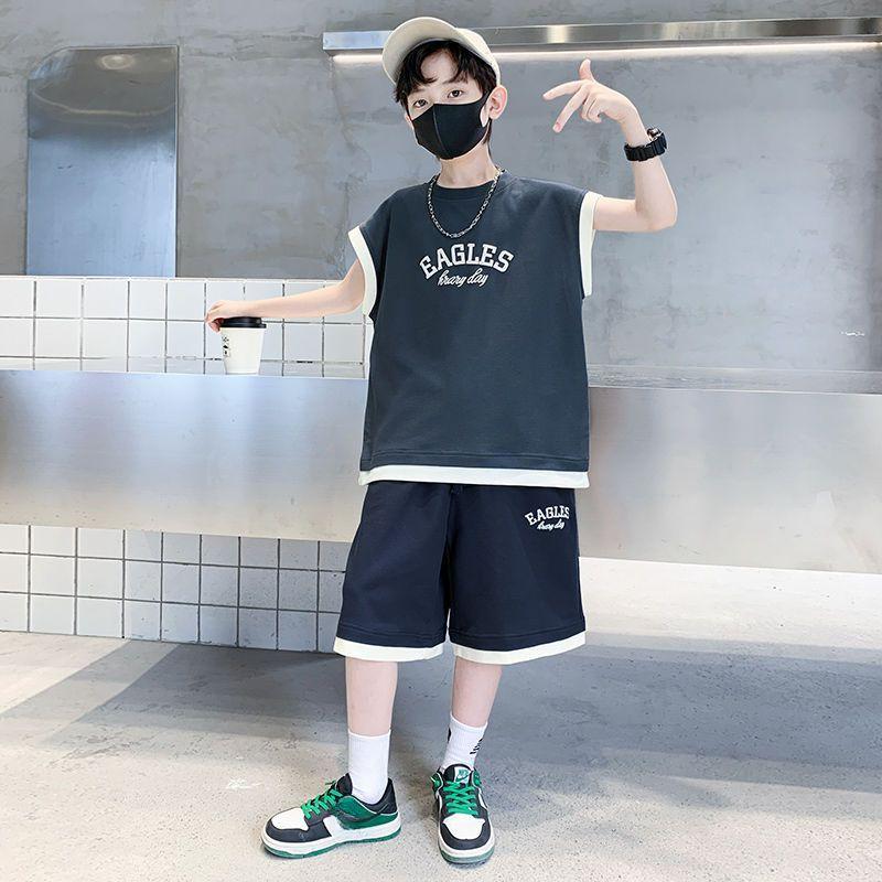 

Комплект летней одежды для детей и мальчиков Летний жилет Спортивные шорты без рукавов для мальчиков Комплект из двух предметов 130