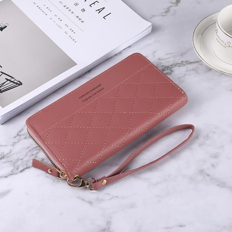 New Korean Style Lady Long Zipper Wallet Solid Color Simple Diamond Card Holder Large Capacity Hand Clutch Bag