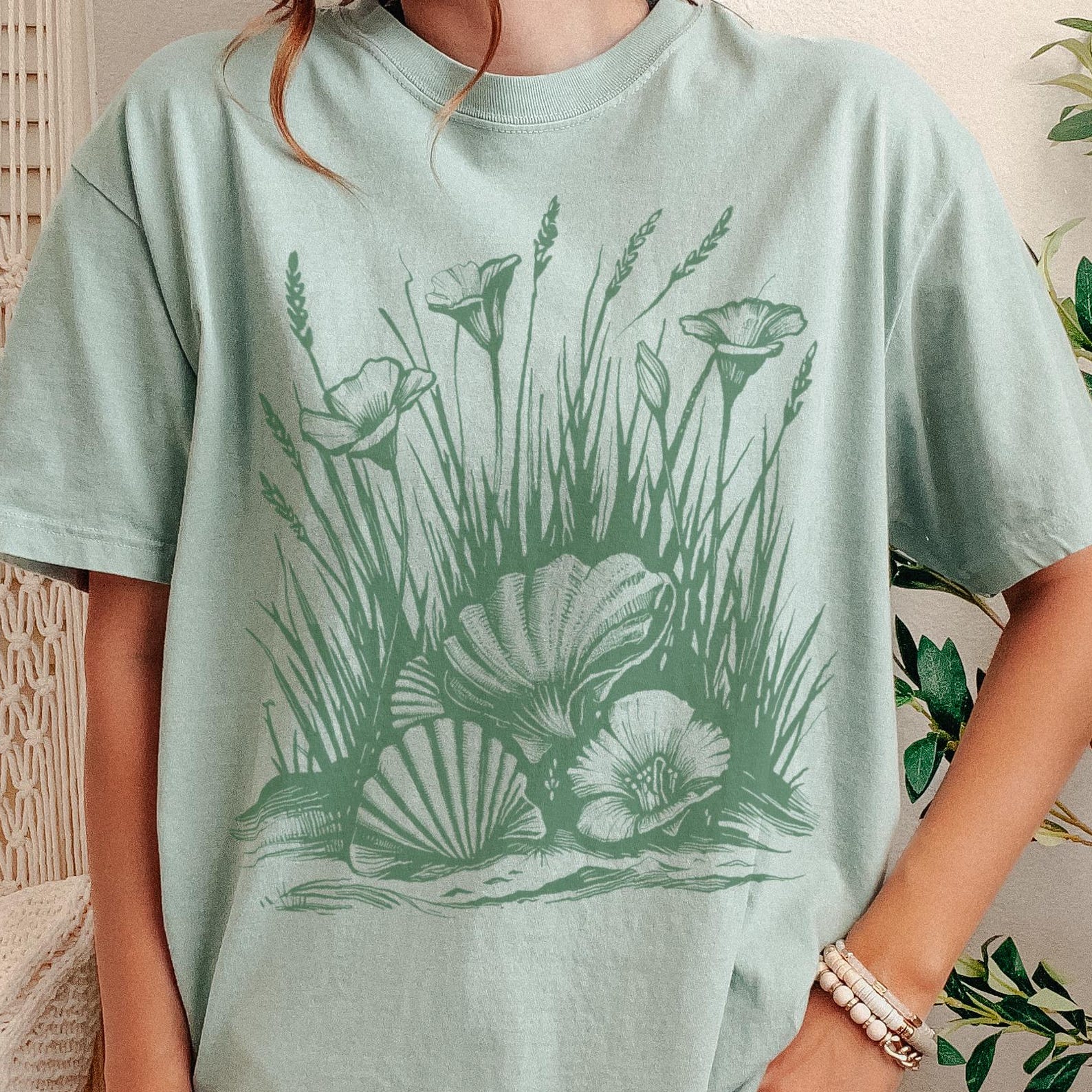Seashell Coastal Linocut T-Shirt Unisex Graphic Tee Beach Lover Vacation Resort wear 110