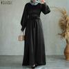 ZANZEA Women Casual Stand Collar Loose Long Sleeve Satin Dress