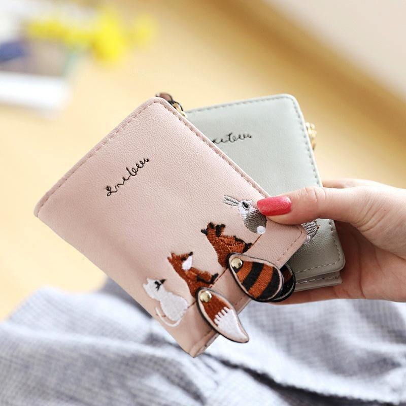 Women Wallet Lovely Cartoon Animals Small Coin Zipper Purse Card Package