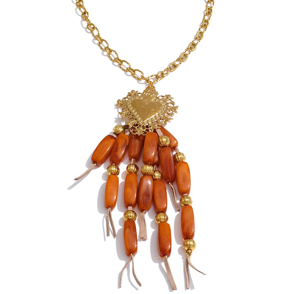 

Yhpup 70+6cm Long Autumn Winter Resin Beads Tassel Heart Handmade Pendant Necklace Women Stainless Steel Fashion Jewelry 2025