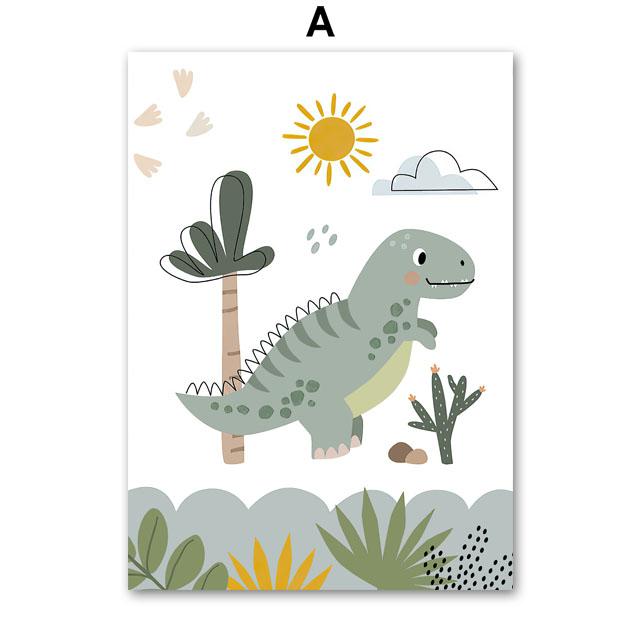 Cute Dinosaur T-Rex Brachiosaurus Nursery Wall Art Canvas Painting Nordic Dino Posters And Prints Pictures Baby Kids Room Decor
