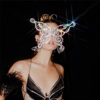 Accesorios máscara de mascarada de lujo de cristal blanco máscara de mariposa exagerada con pedrería