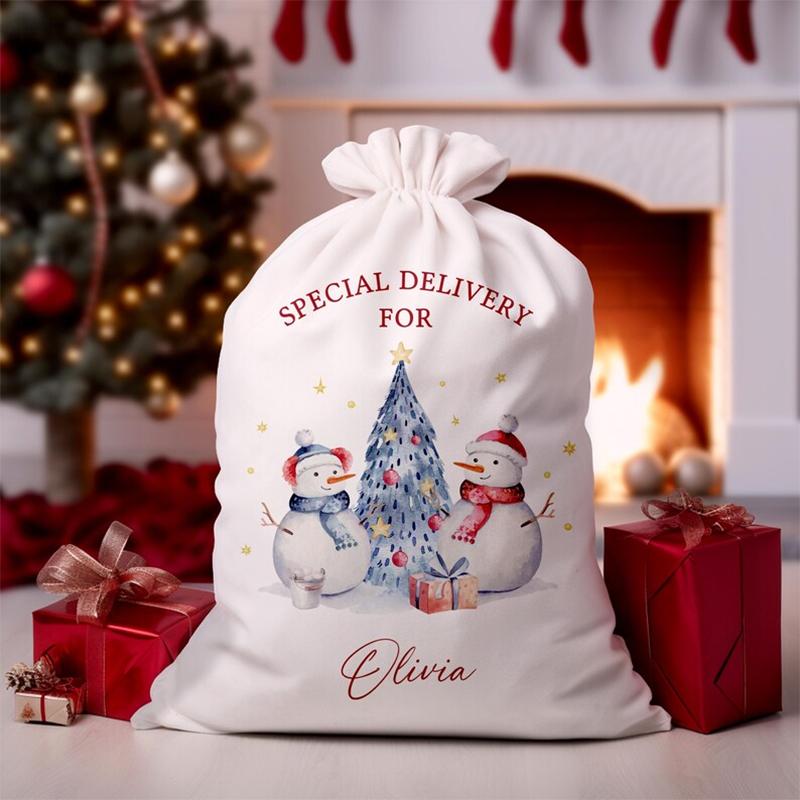 30x40cm Personalized Christmas Sack Snowman custom name Christmas Gift Bag Eve Box Holiday Gift Bag Kids Stocking decoration