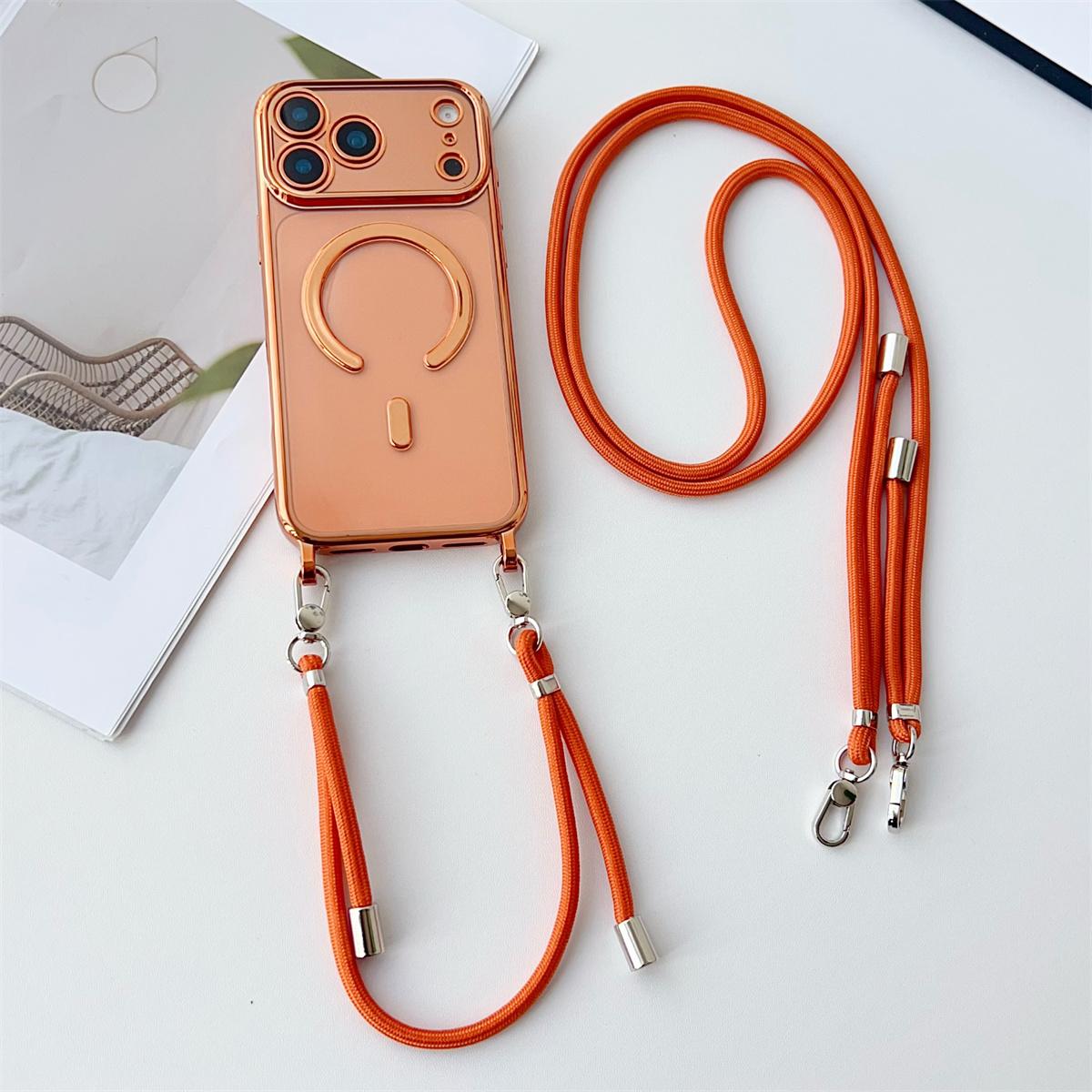 

Clear Phone Case for iPhone Air 17 16 15 14 13 12 11 Pro Max Crossbody Lanyard Wrist Strap Magsafe Compatible Magnetic Plating iPhone 11 помаранчевий