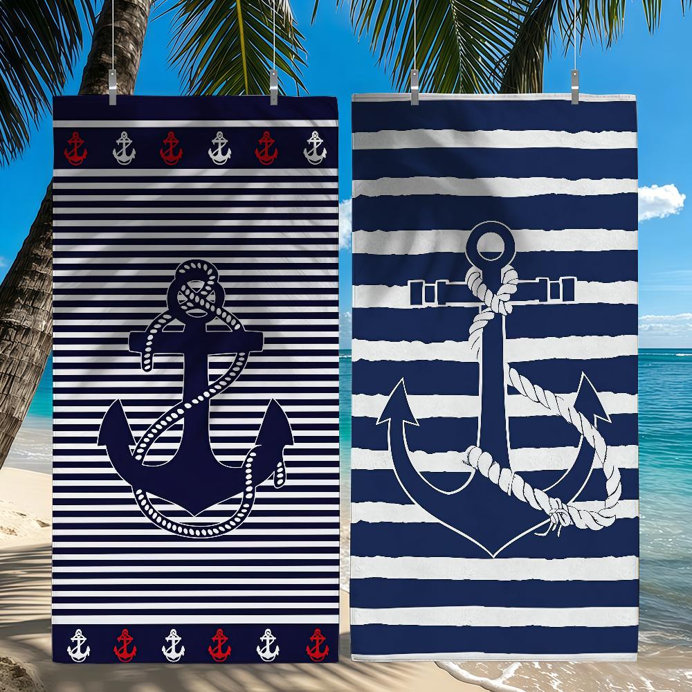 Nautical Anchor Nautical Style Towel Quick Drying Beach Towels Are Suitable For Swimming Pools Camping Yoga And The Gym