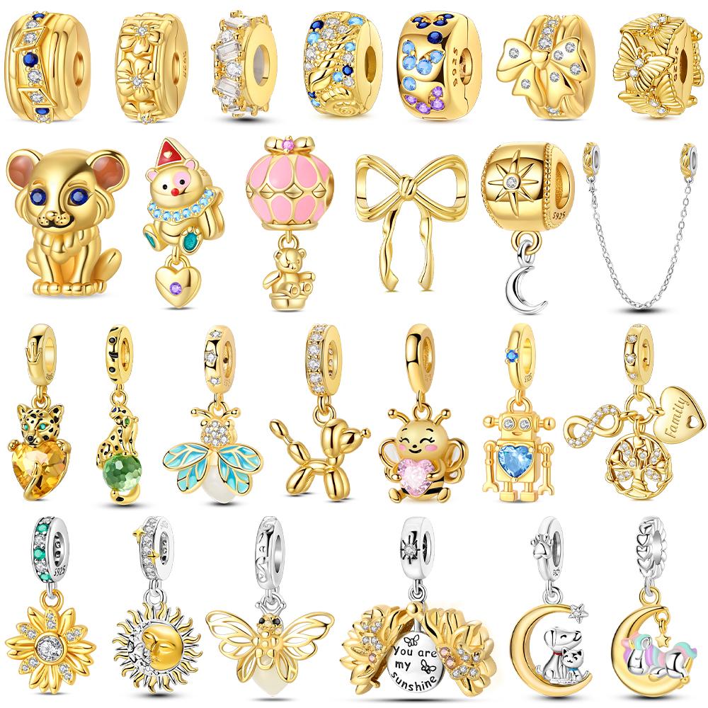 Original Copper Sun Leopard Gold Diy Charms Beads Inlaid Zircon Pendants Fit Bracelet Diy Jewelry Women Gift