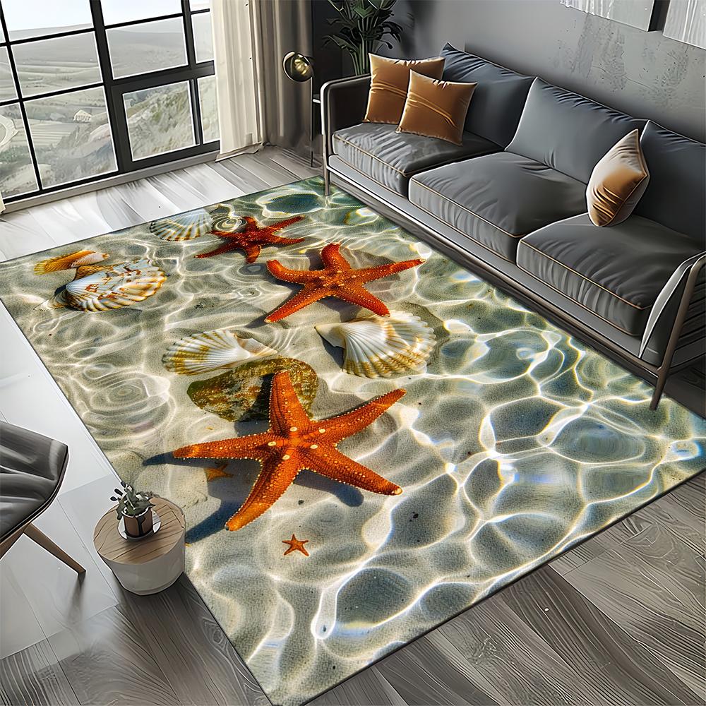 New Starfish Beach Shell Sea Star Sand Carpet Rug for Living Room Bedroom Home Sofa Decoration,Kids Play Non-slip Floor Mat