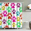 Brightly Colored Animal Paw Print Shower Curtain Set Waterproof Fabric With Hook Rings For Bathroom Decor