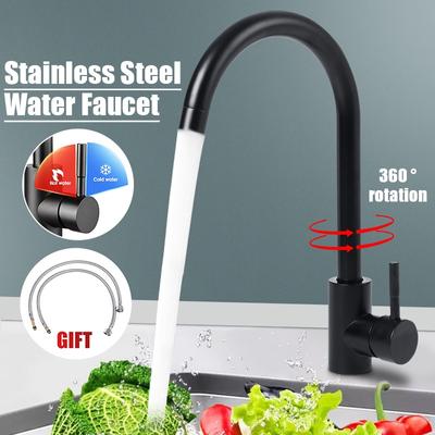 H91565 Paslanmaz Çelik Siyah Mutfak Musluk Lavabo Suyu Musluk Sıcak ve Soğuk Tek Kolu Dokunun 360 Rotasyon Mutfak Duş Bataryası