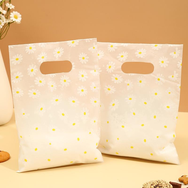 100Pcs/Pack Daisy Pattern Gift Bags With Plastic Handle, Plastic Gift Bags, Perfect for Mother's Day, Parties, Holidays