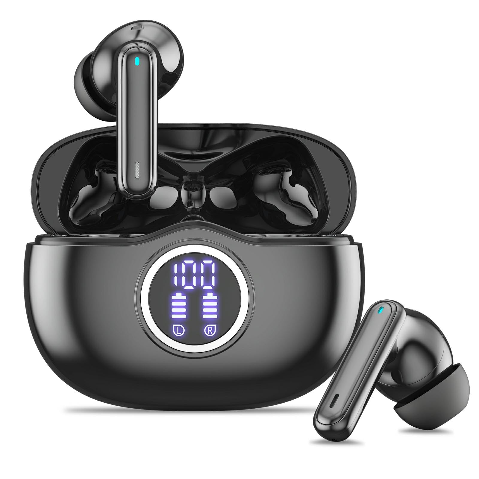 

Fhumsh W70 Pro Беспроводные Bluetooth 50 часов Светодиодный цифровой ENC Шумоподавление Эргономичные спортивные наушники Черные вкладыши, 5.3 Hi-Fi стерео, Время работы,