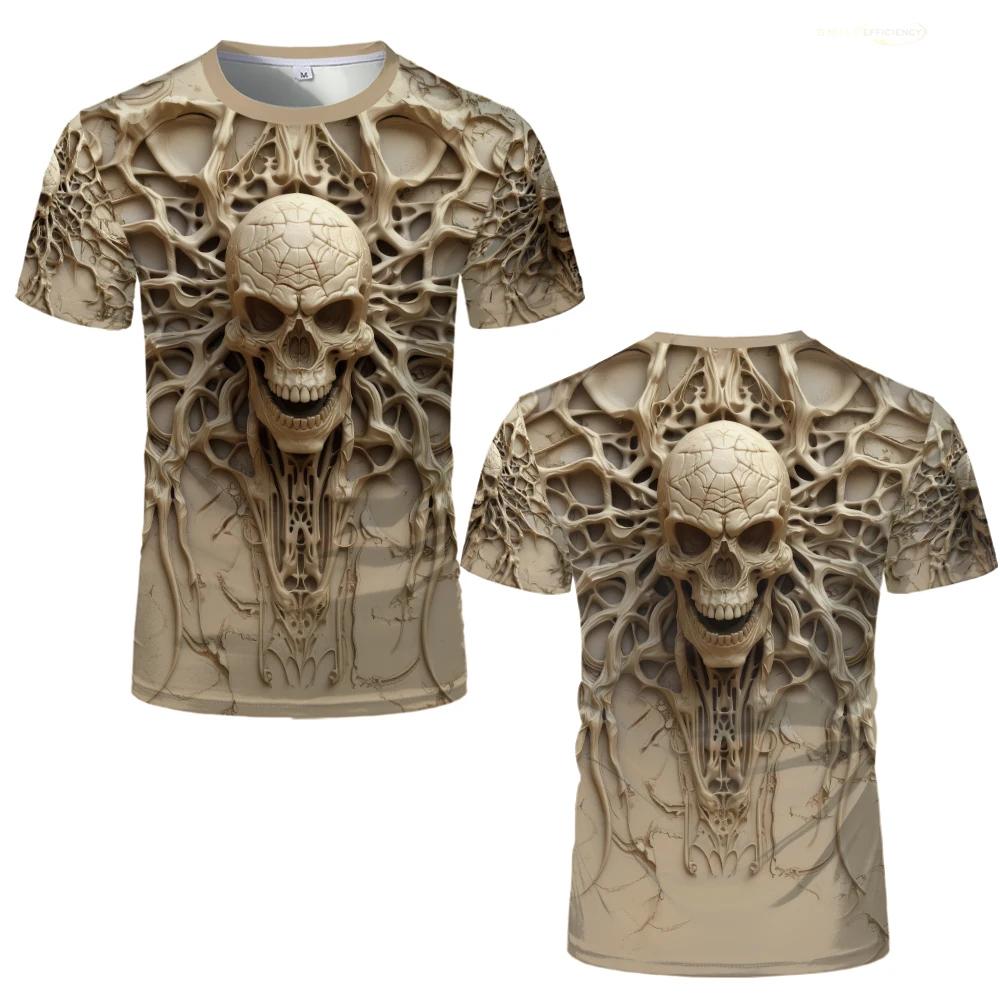 Новая летняя мужская футболка с пауком, 3D-печать, трехмерный череп, круглый вырез, короткий рукав, модная мода ужасов XXXXXL