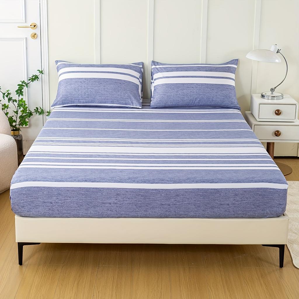 3-Piece Striped Fitted Sheet Set – Luxuriously Soft & Breathable – Includes 1 Fitted Sheet And 2 Pillowcases For Cozy Sleep – Pe