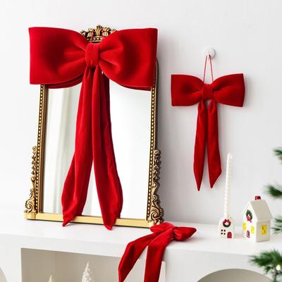 2025 Christmas Long Velvet Bow Decoration New Year Christmas Tree Fireplace Doors Windows Mirrors Mood Pendant Festival Gift