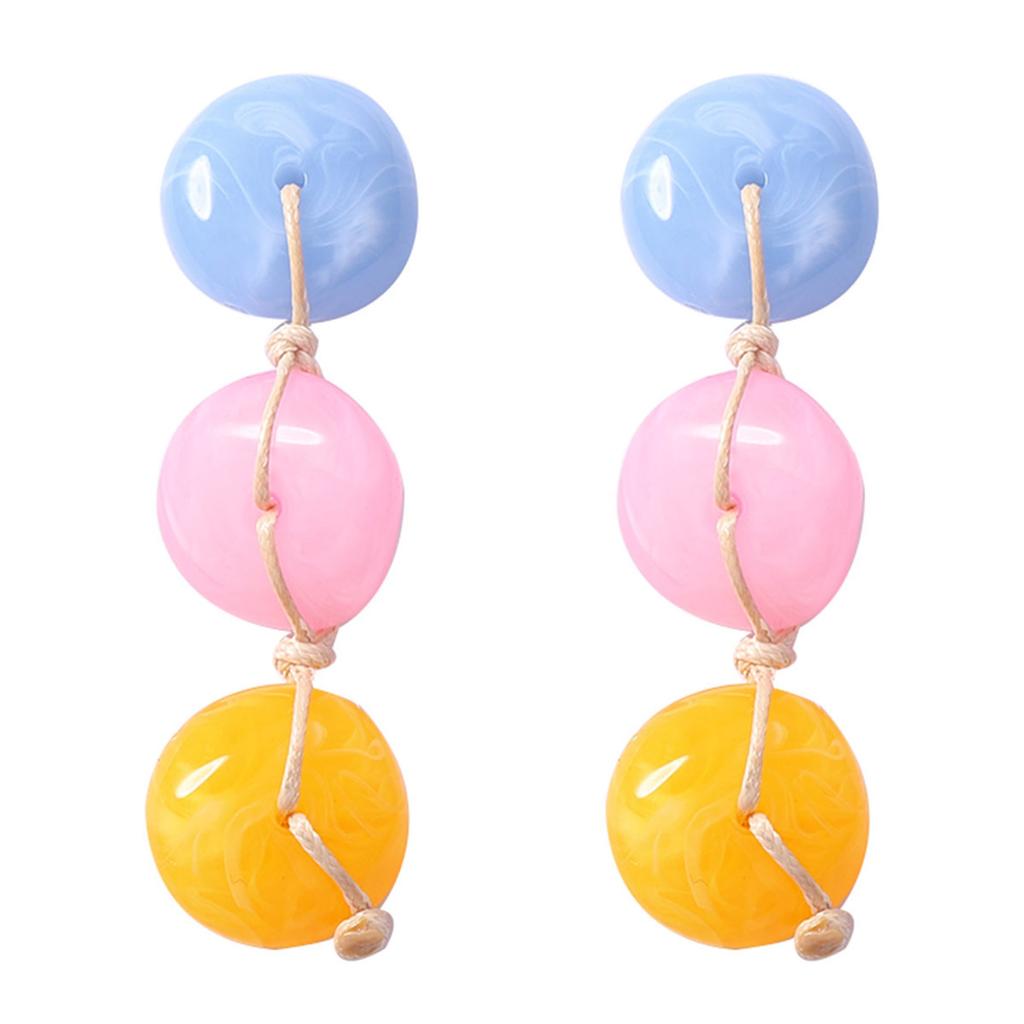 Bohemian Contrast Resin Beaded Handmade Knot Design Earrings Holiday Atmosphere Fashion Women's