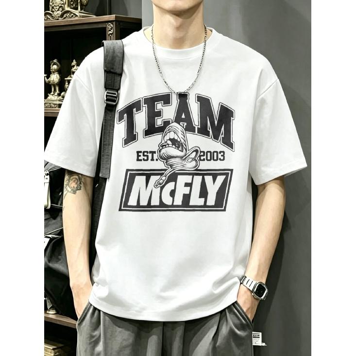 Team Mcfly T Shirt White Team Mcfly Logo And Text Graphic Print Casual Streetwear for Men S белый