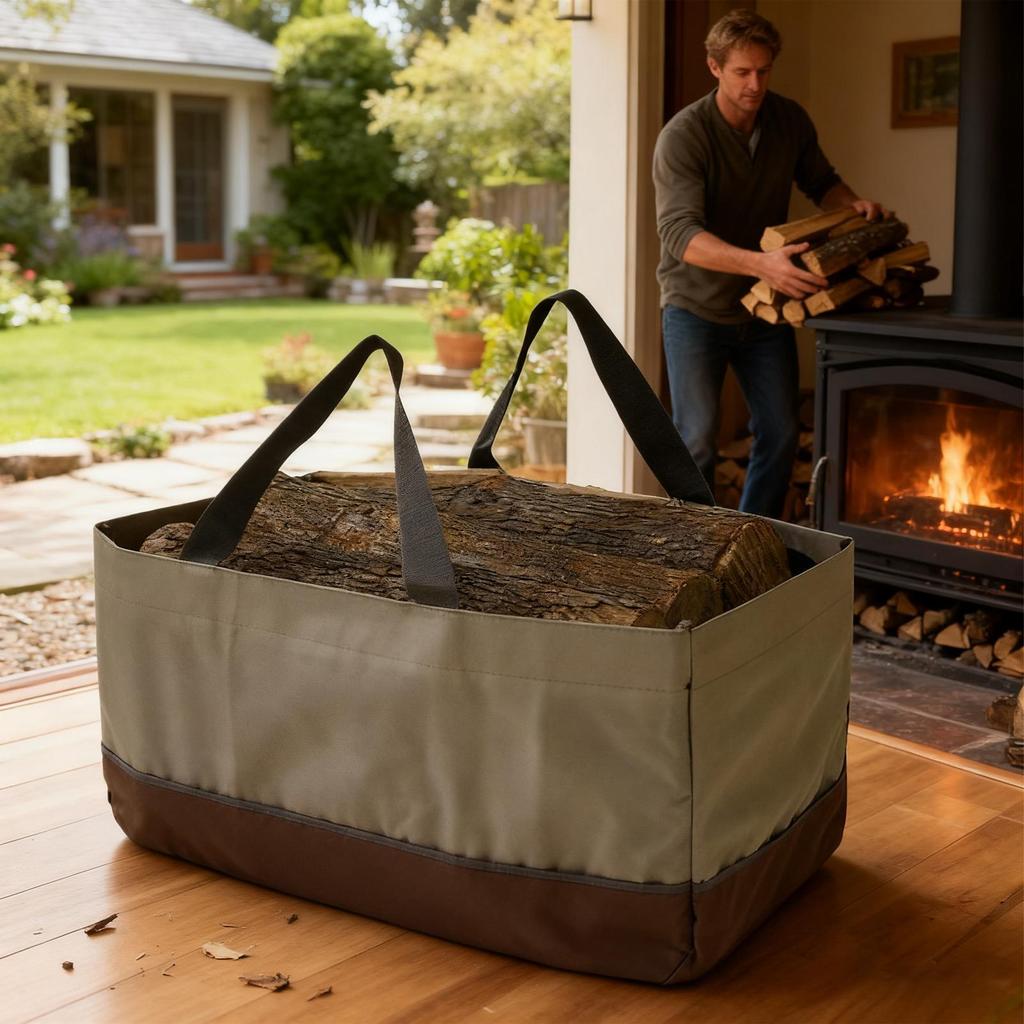 Firewood Tote Waterproof Log Sling With Handle Large Capacity Oxford Cloth Firewood Carry Bag For Fireplace Camping Cabin