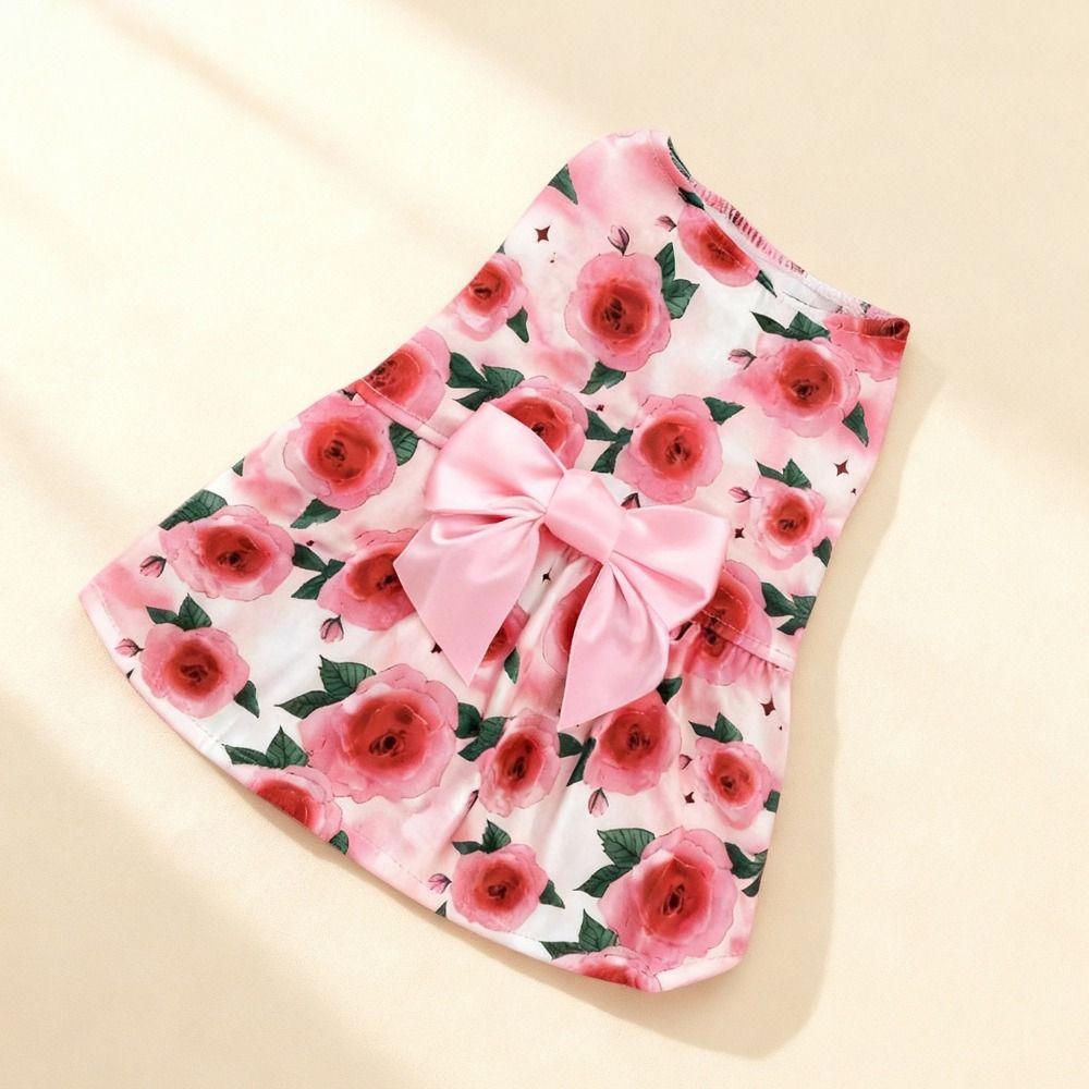 Pretty Puppy Princess Skirt Floral Printed Dog Sleeveless Dress Dress Up Accessories