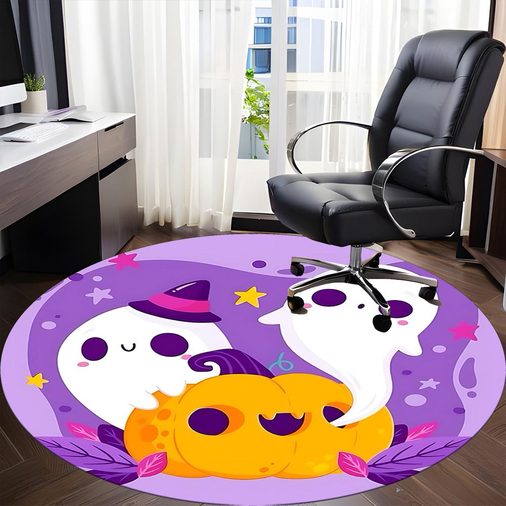 1pc Ghost Pumpkin Office Round Area Rug, Indoor Mat Suitable ForOffice, Under Office Chairs Bedroom Living Room Home Decor, Room Deco, D082
