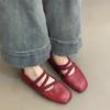 Soft Leather Version~ French Cross-strapped Red Mary Jane Shoes Flat Single Shoes Women's Shallow Mouth Evening Wind Fairy Ballet Shoes