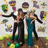 Large Mardi Gras Decorations with Comedy Tragedy Face Mardi Gras Float Mask Cutouts for Themed Party Prom Supplies-9 Pcs