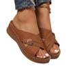 New Solid Color Belt Buckle Thick-soled Slippers Large Size One-word Cross Slope Heel Beach Cool Slippers