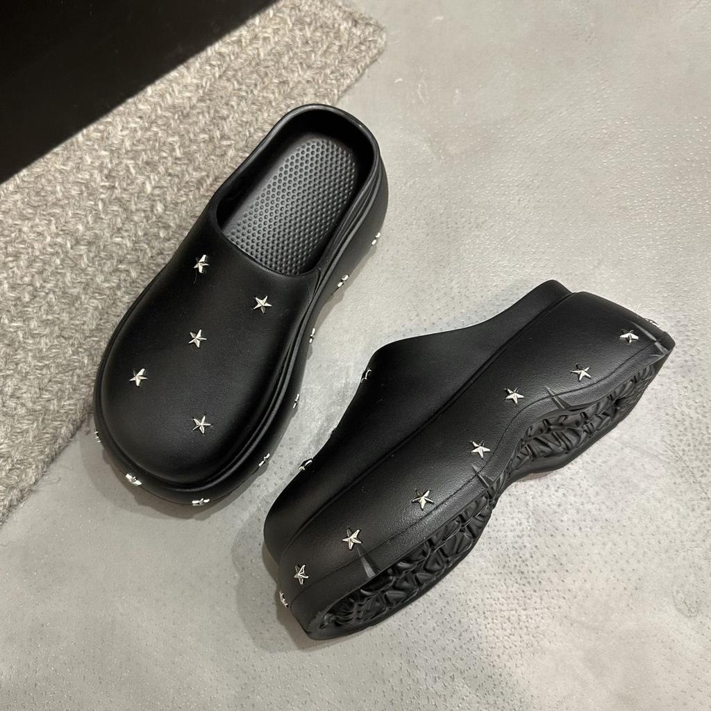 Small person increases height, thick-bottomed cool slippers, women's cute baotou half-drag non-slip women's cool slippers 2025 summer new models