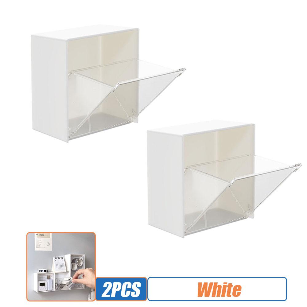 

1/2 шт. настенные коробки для хранения пылезащитный органайзер для ванной комнаты для ватных палочек для макияжа небольшой держатель для ювелирных изделий коробка может самоклеящаяся 2PCS white