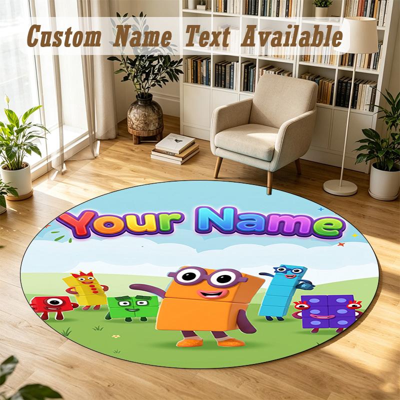Round Rug Custom NameNumberblock Pattern Non Slip Carpet Home Floor Decor