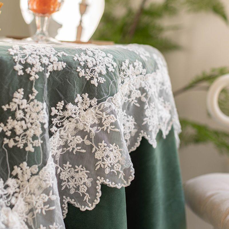 Vintage Olive Green Velvet Decorative Lace Tablecloth Lace Cover Cloth Coffee Table Peacock Blue Tablecloth