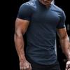 V-Neck Short Sleeve Arc Hem Men T-shirt Summer Solid Color Simple Tee Shirt Streetwear