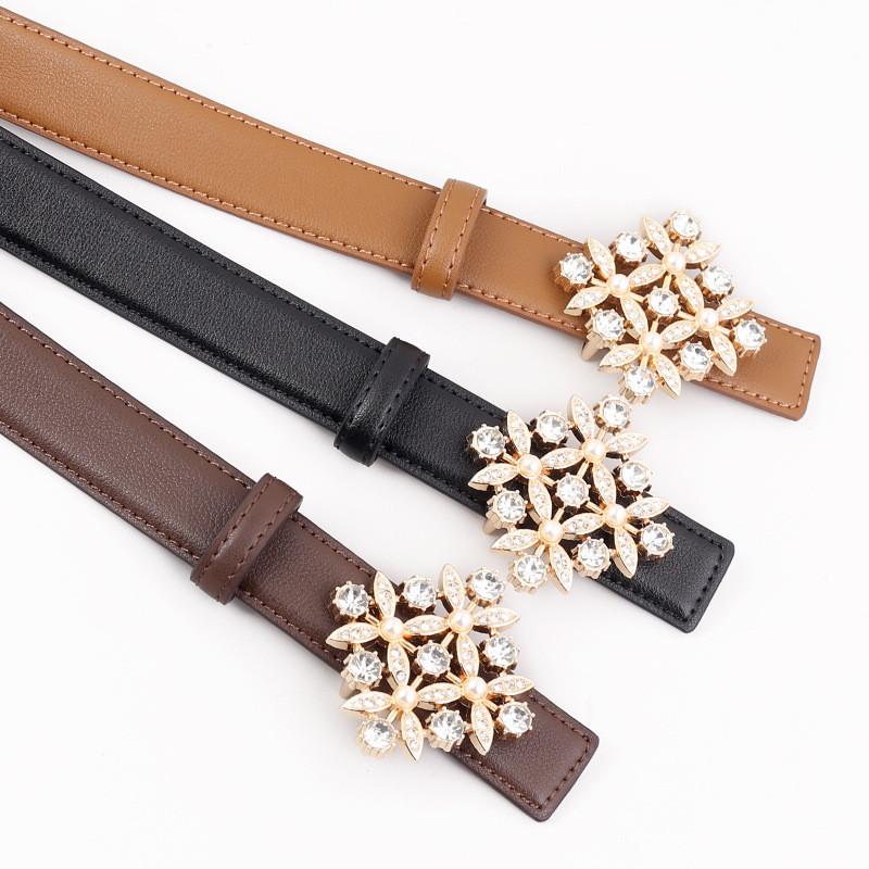 Female Leather Belt With Water Drilled Embellishments For Casual Wear And Dresses